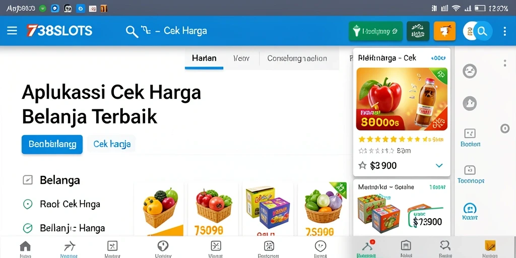 Antarmuka aplikasi Cek Harga 738SLOTS untuk belanja praktis.