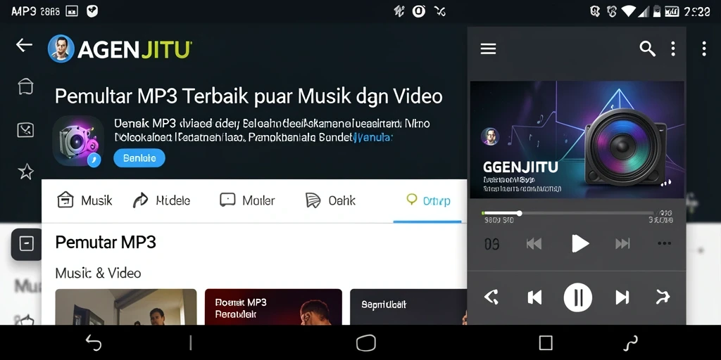 Tampilan antarmuka AGENJITU yang sederhana dan fungsional untuk Pemutar MP3.