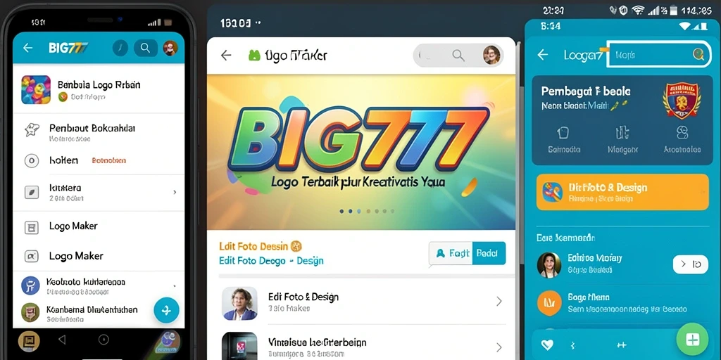 Antarmuka aplikasi BIG777 yang simpel dan fungsional untuk membuat logo.