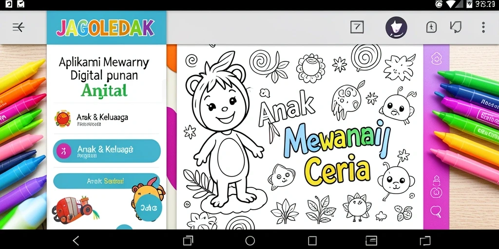 Antarmuka aplikasi JAGOLEDAK yang penuh warna dan menyenangkan.